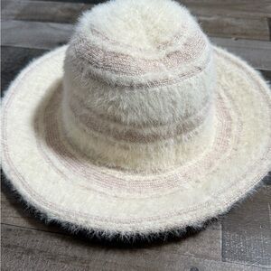 Anthropologie Ivory Fuzzy Bucket Hat NWT One Size